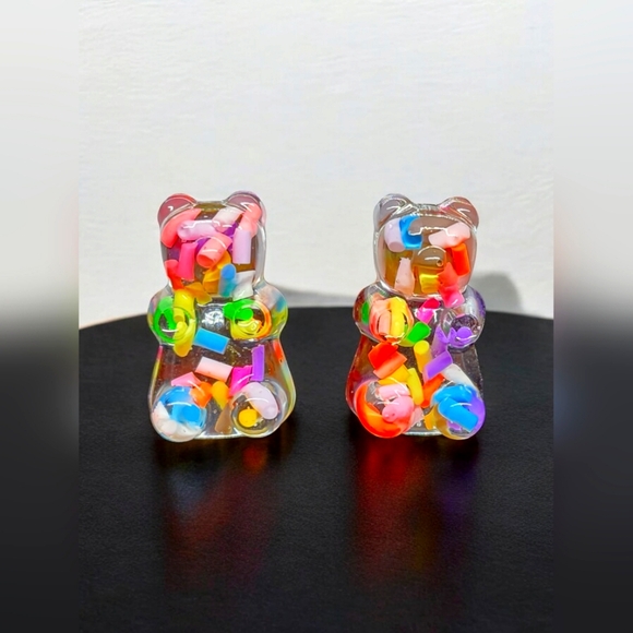 Hand Crafted Jewelry - Handmade 1" Sprinkles Resin Gummy Bear /Stud Earrings